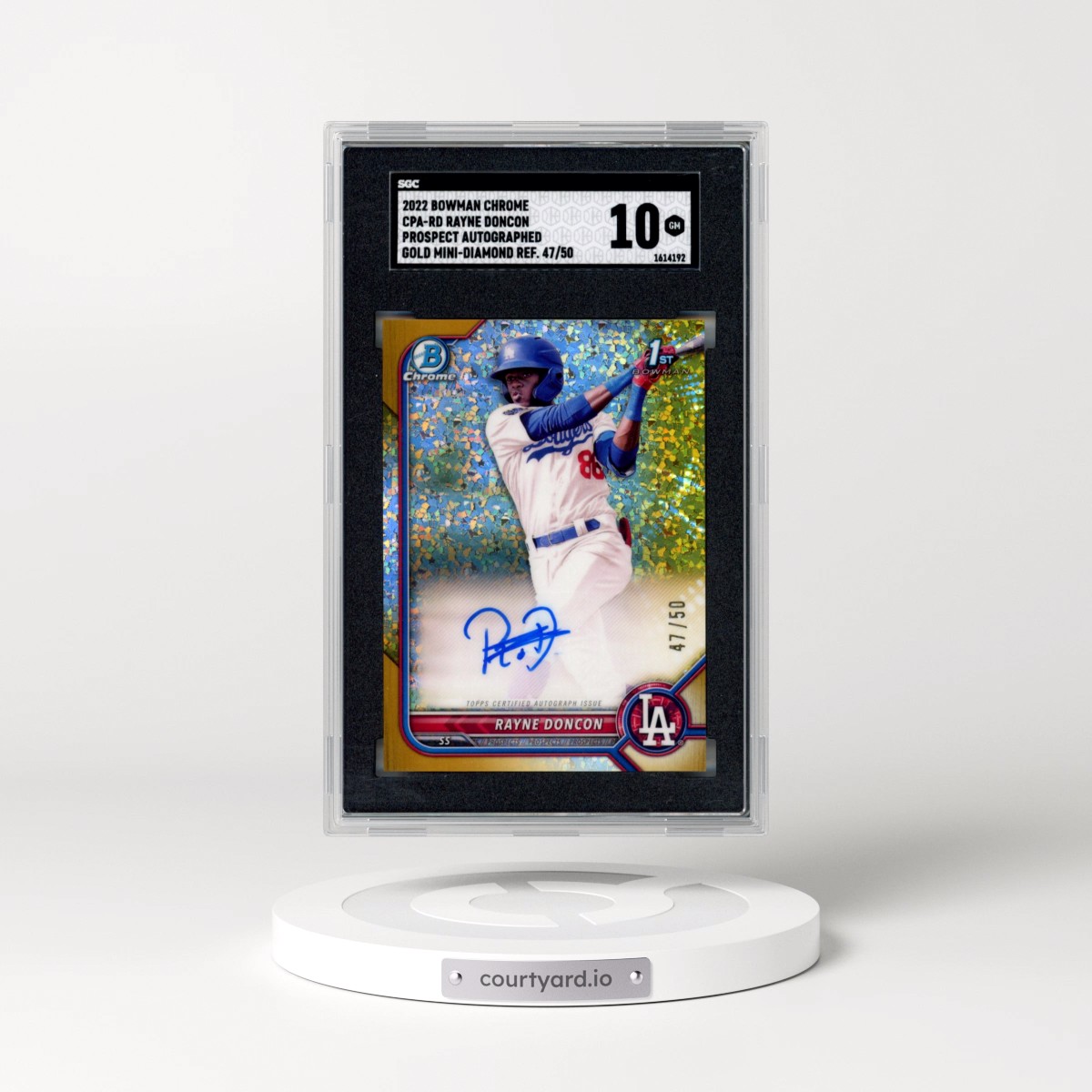 2022 Bowman Chrome #CPA-RD Rayne Doncon - Auto. Gold Mini-Dia. Ref. (SGC 10 GEM MINT)