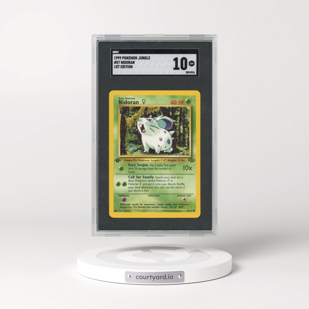 1999 Pokémon Jungle #57 Nidoran - 1stEd. (SGC 10 GEM MINT)