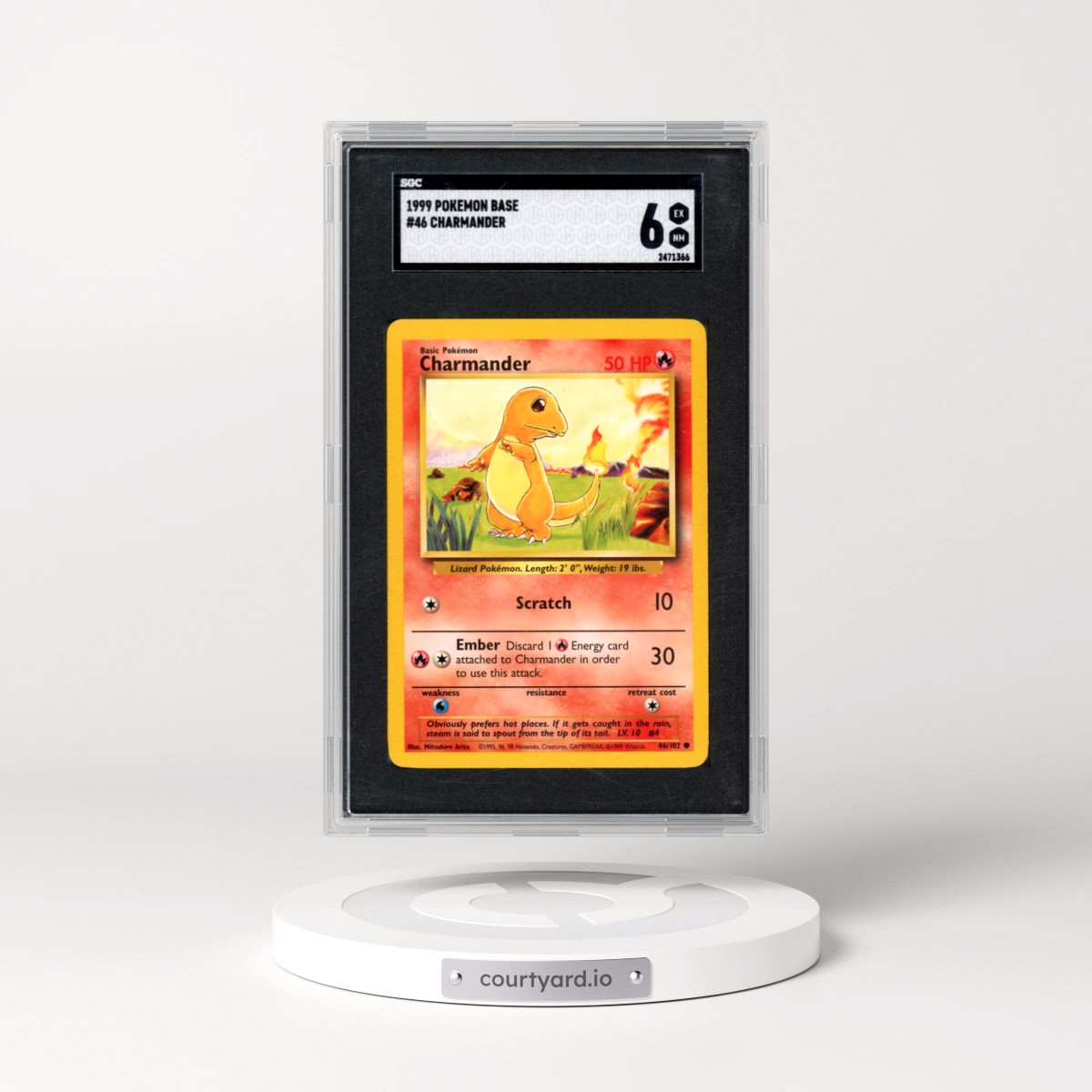 1999 Pokémon Base #46 Charmander (SGC 6 EX-MT)