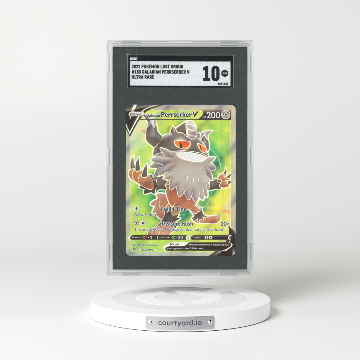 2022 Lost Origin #184 Galarian Perrserker V - Full Art Holo (SGC 10 GEM MINT)