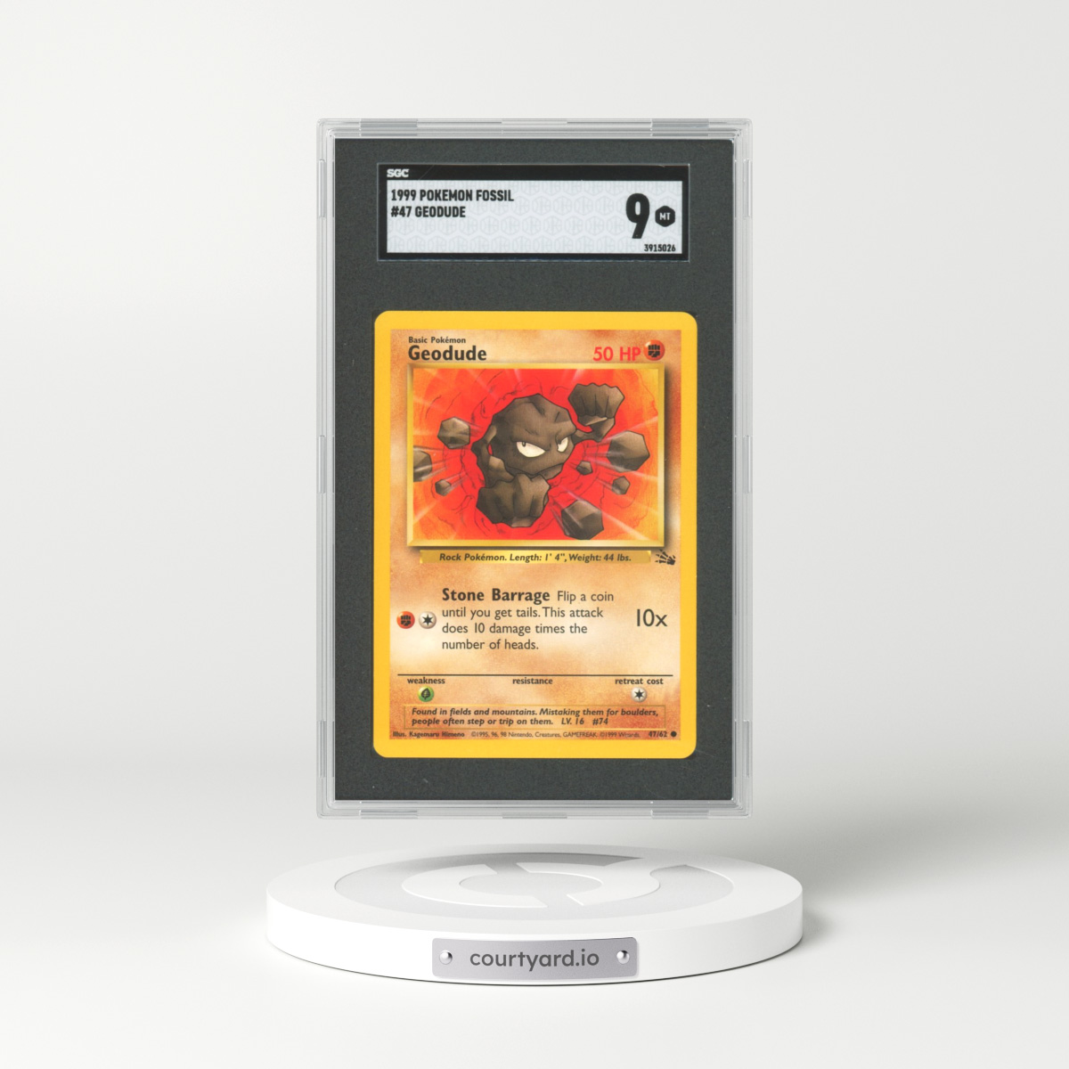 1999 Fossil #47 Geodude (SGC 9 MINT)
