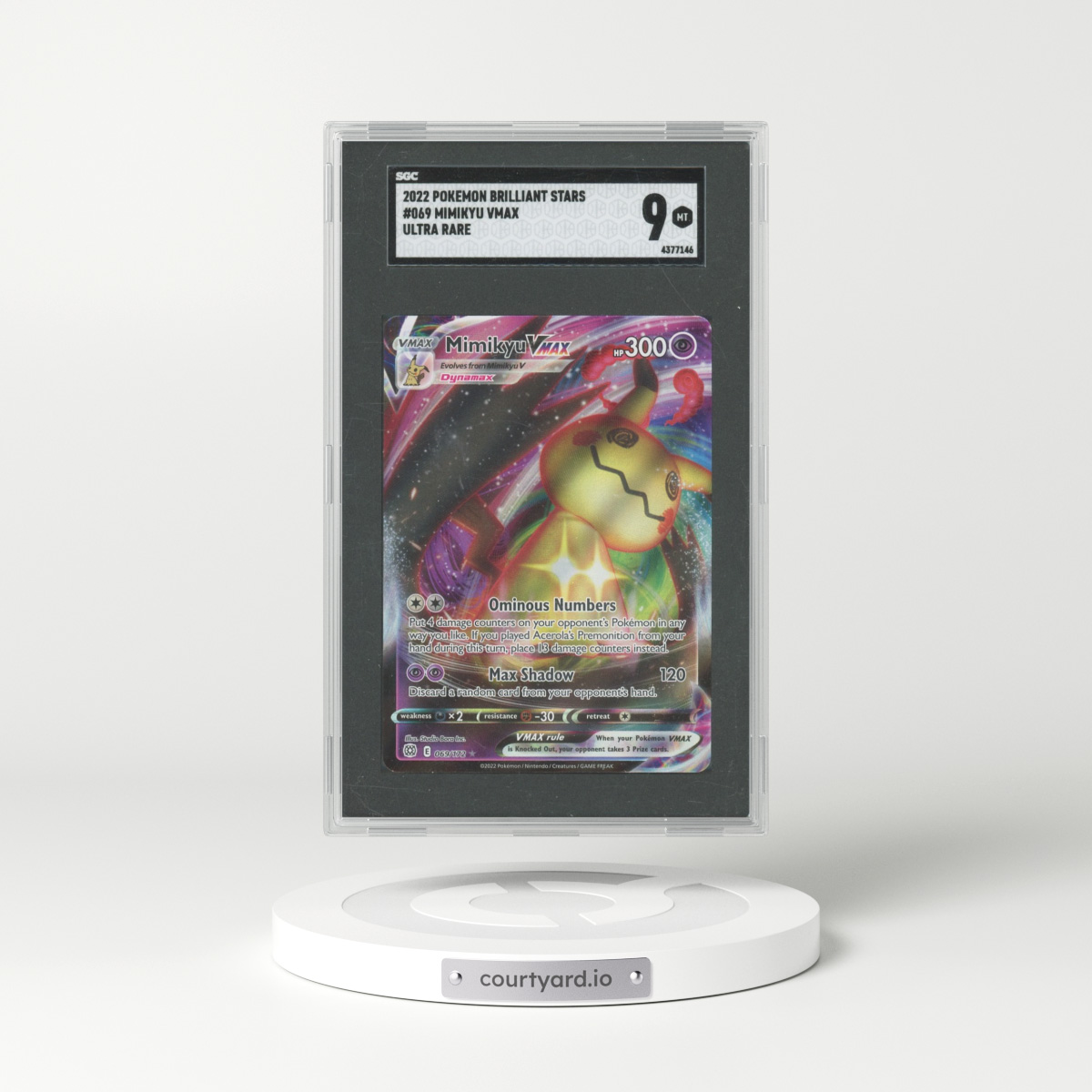 2022 Pokemon Brilliant Stars Mimikyu Vmax Ultra Rare 069 (SGC 9 MINT)