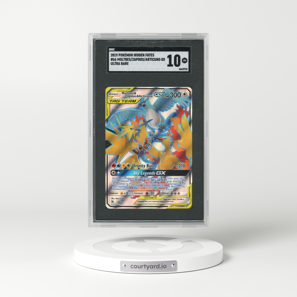 2019 Pokémon Hidden Fates #66 Moltres/Zapdos/Articuno Gx - Ultra Rare (SGC 10 GEM MINT)