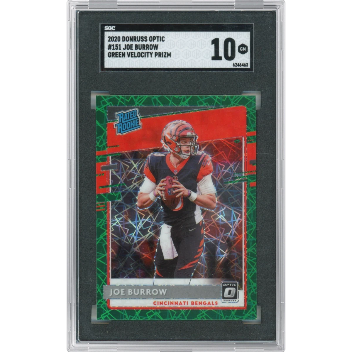 2020 Donruss Optic #151 Joe Burrow - Green Velocity Prizm (SGC 10 GEM MINT)