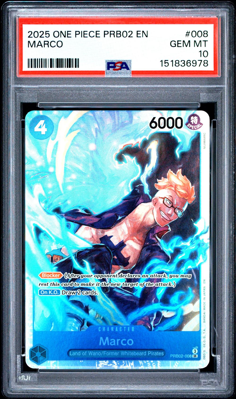 2025 One Piece PRB02-Premium Booster -One Piece Card the Best- Vol.2 #008 Marco (PSA 10 GEM MINT)