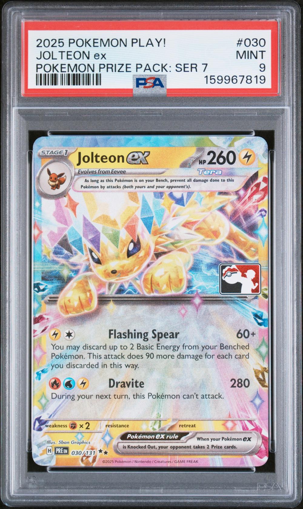 2025 Pokémon Play! Pokémon Prize Pack: Series 7 #030 Jolteon EX - Holo (PSA 9 MINT)