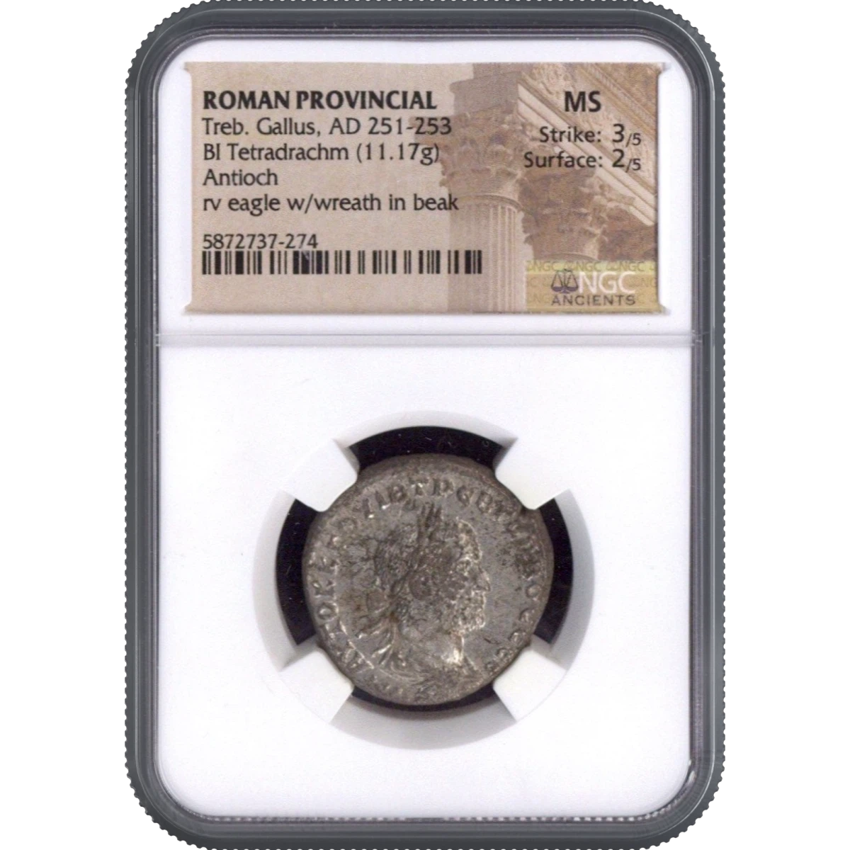 Treb. Gallus, AD 251-253 ROMAN PROVINCIAL BI Tetradrachm rv eagle w/wreath in beak NGC MS