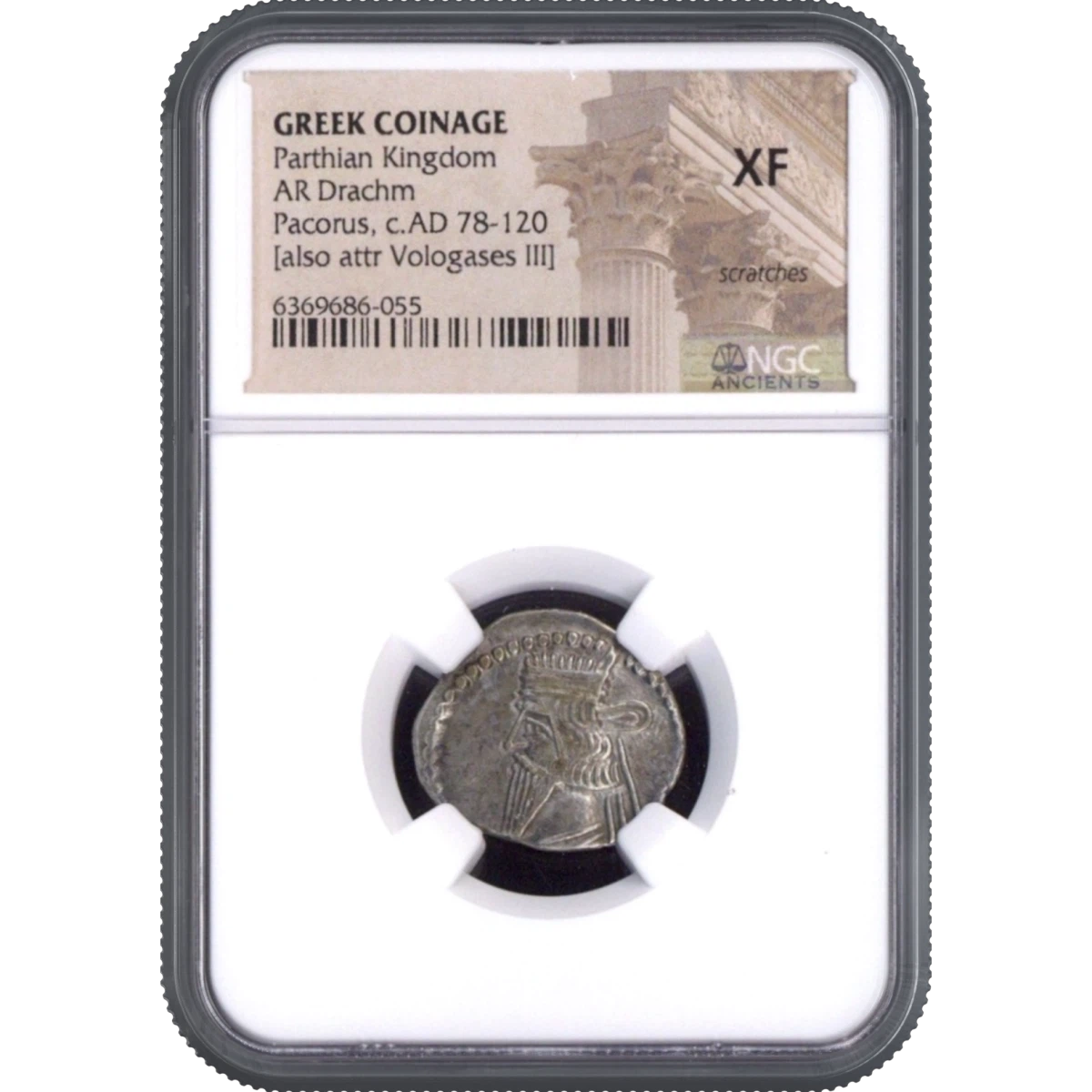 Parthian Kingdom GREEK COINAGE AR Drachm [also attr Vologases III] NGC XF