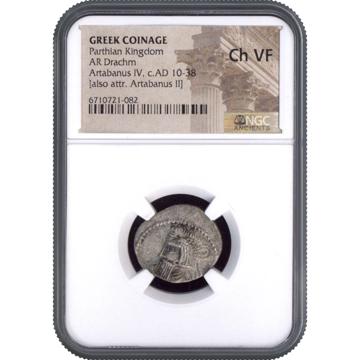 Parthian Kingdom GREEK COINAGE AR Drachm [also attr. Artabanus II] NGC ChVF