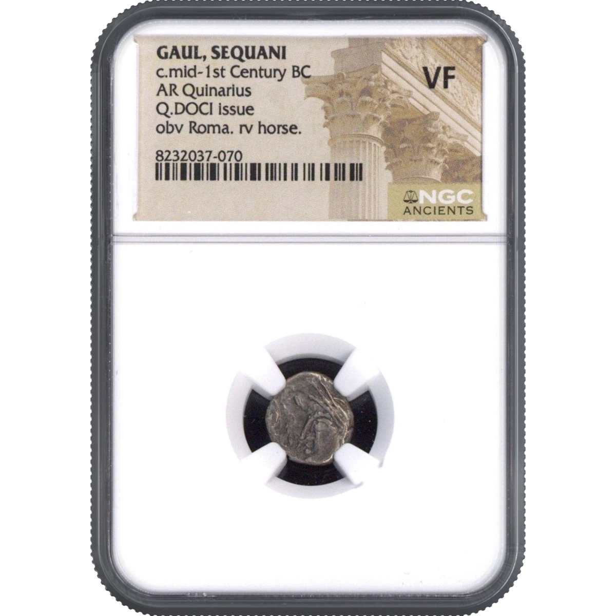 c.mid-1st Century BC GAUL, SEQUANI AR Quinarius obv Roma. rv horse. NGC VF