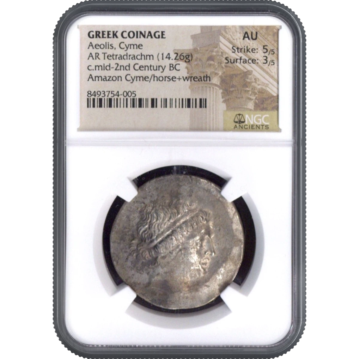 Aeolis, Cyme GREEK COINAGE AR Tetradrachm Amazon Cyme/horse+wreath NGC AU