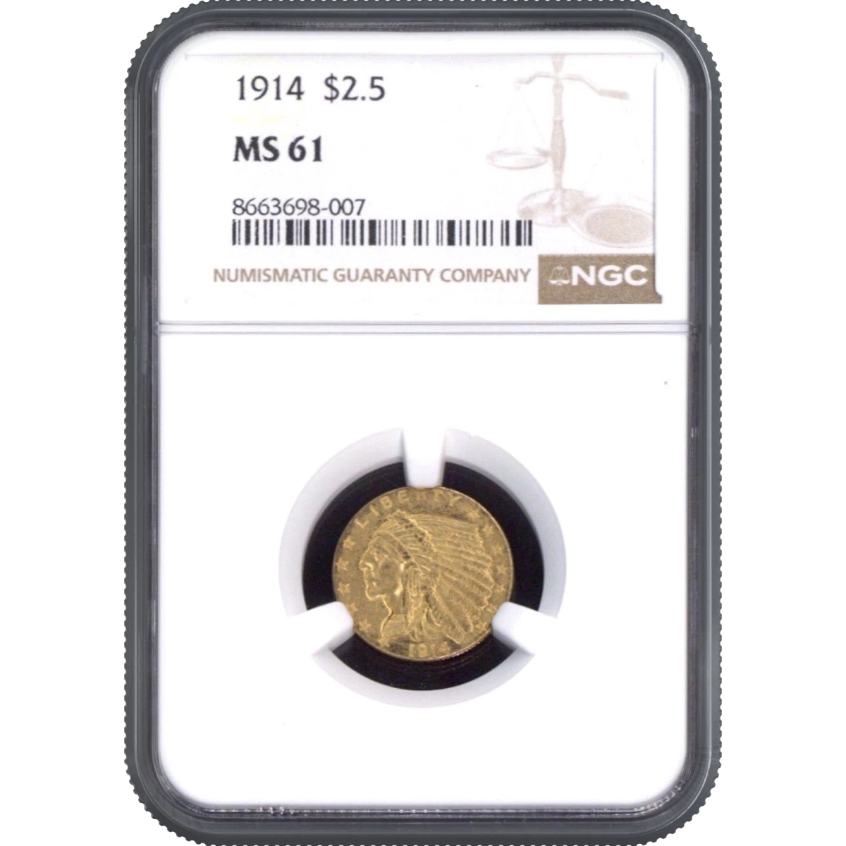 1914 $2.50 Gold NGC MS61