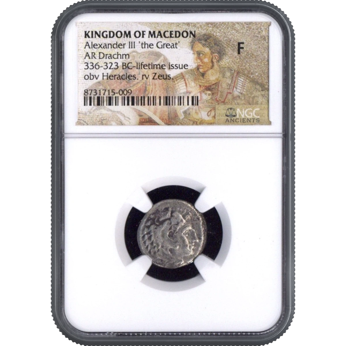Alexander III 'the Great' KINGDOM OF MACEDON AR Drachm obv Heracles. rv Zeus. NGC F