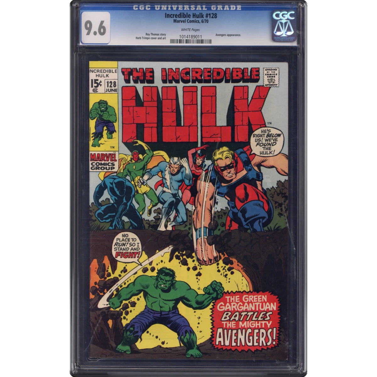 Incredible Hulk #128 CGC 9.6 White Pages (Marvel Comics, 6/70) - Universal