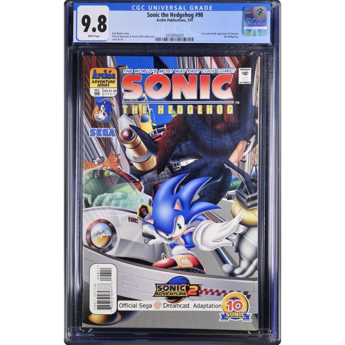 Sonic the Hedgehog #98 CGC 9.8 White Pages (Archie Publications, 7/01) - Universal