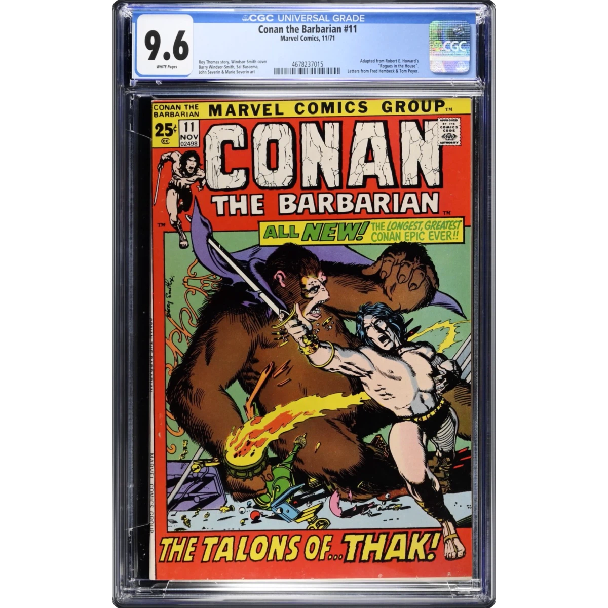 Conan the Barbarian #11 CGC 9.6 White Pages (Marvel Comics, 11/71) - Universal